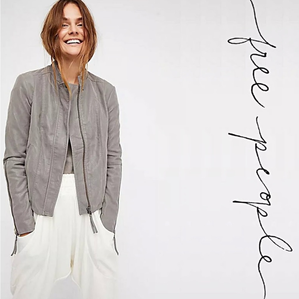 Free People grey faux suede moto style jacket. Size 4